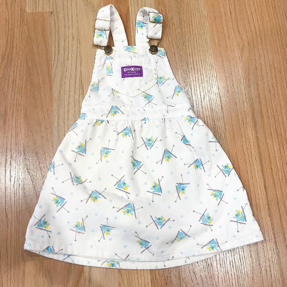 Vintage 4T OshKosh B'Gosh Baby Overall Skirt Ski Bunny White Corduroy USA